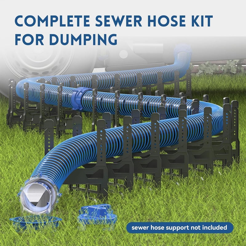 DUMPMAN 20 FT RV Sewer Hose Kit, Sewer Hose for RV Camper - Includes 2 Attachable 10 ft Sewer Hose with Swivel Fitting, 90 Degree Clear View Sewer Adapter, and 4 Storage Caps - Image 2